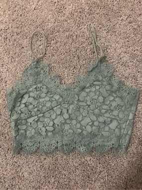 H&M Lace Bralette Crop Top in Sage Green